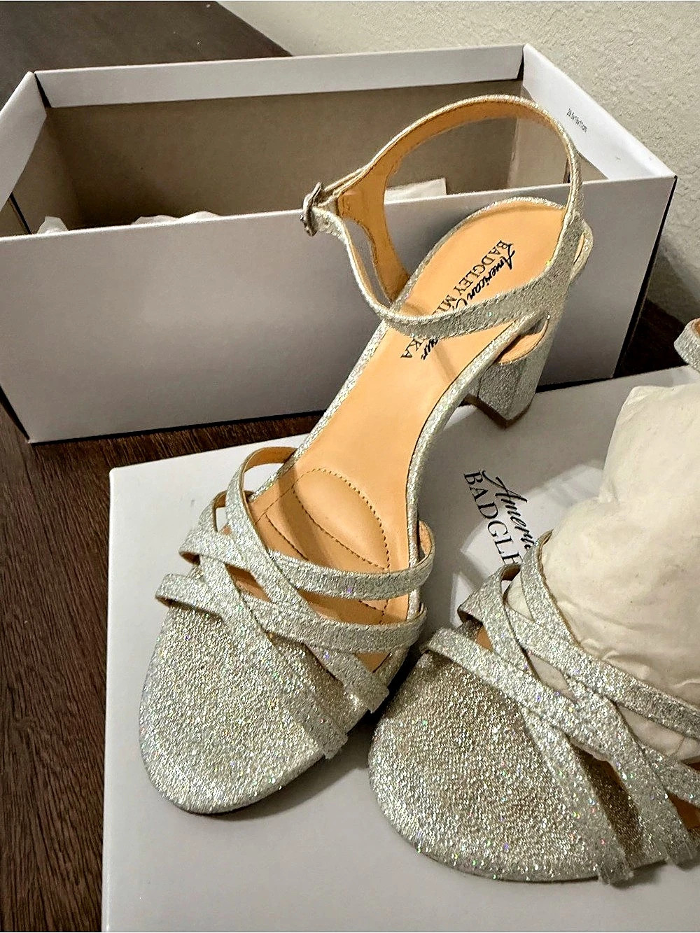 American glamour badgley Glitter Heels in Silver - Worn once